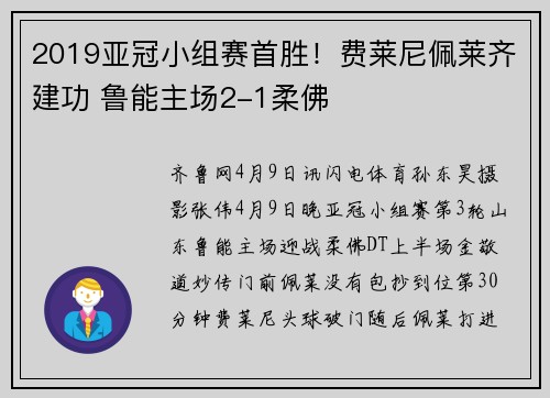 2019亚冠小组赛首胜！费莱尼佩莱齐建功 鲁能主场2-1柔佛